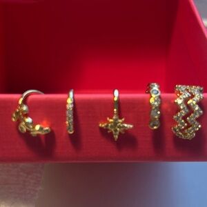Gold 5 piece Ear Huggie hoop cuffs Set gold with stones